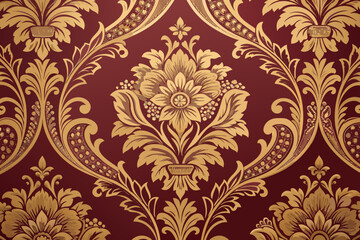 Dynamic Ornate Vintage Damask Bold Wallpaper Deep Maroo Creative Visual