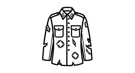 torn shirt, ragged clothing, patchedup apparel, distressed design, line art, graphic illustration, vintage style, grunge fashion
