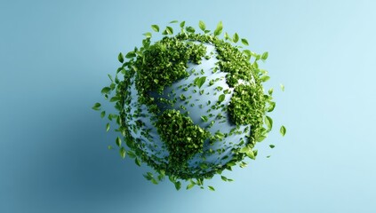 Earth globe surrounded by lush green leaves