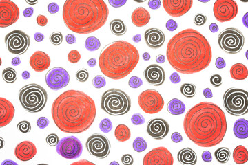 Hand Made Felt Tip Pen Doodle Scribble With Circles Dots and Swirls in Black Red and Blue for...