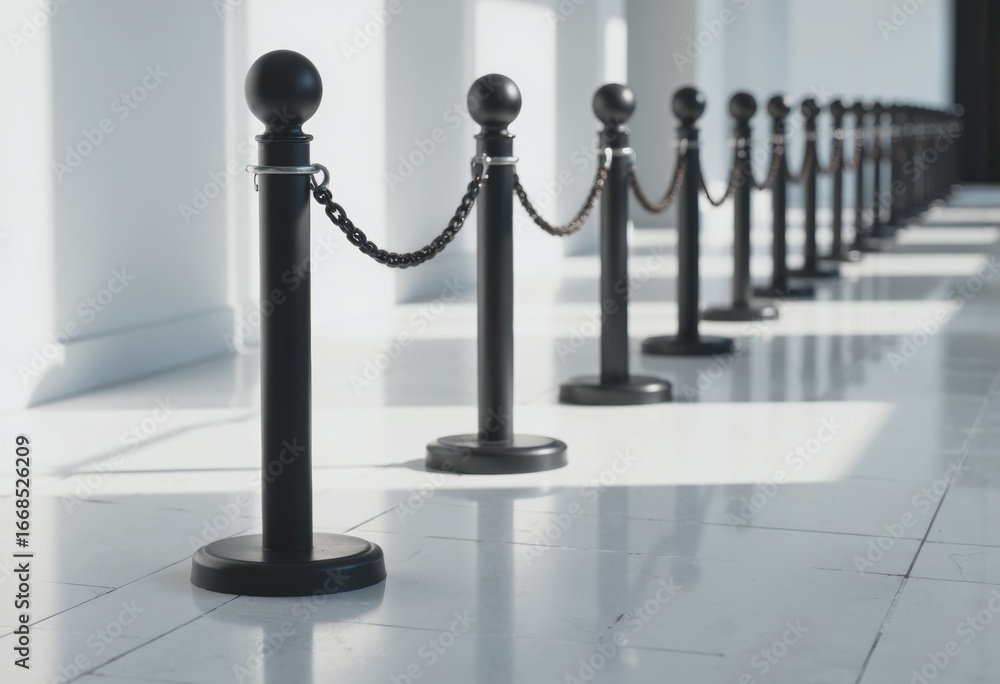 Poster corridor barrier posts and chain creating a defined collection route