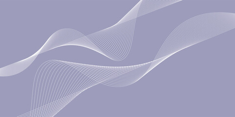 Abstract gray background with white shining curved wave lines