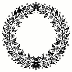 Ornate black and white floral wreath design