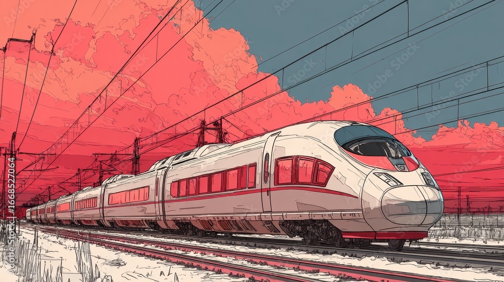 Poster high speed rail network with sleek design and modern tracks