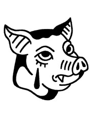 Vintage style illustration of a pig head with a tear