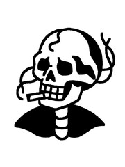 Traditional tattoo style drawing of a skeleton head with cigarette