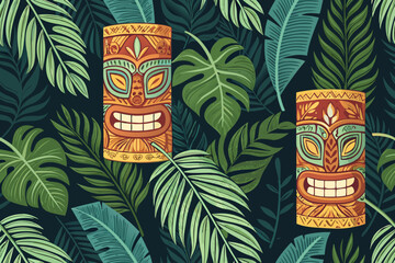 Elegant Seamless Bold Wallpaper With Tiki Mugs And Palm High-Quality Stock Image
