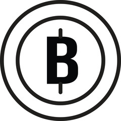 editable stroke lineart icon.Thai Baht Currency Symbol in Black and White Circular Design