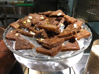 Double ka Meetha, a traditional Indian dessert, served on a glass platter