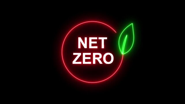 Net zero emissions concept with green leaf eco sustainability logo on transparent background