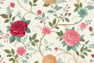Showcasing Seamless Vintage Floral Wallpaper With Bold Roses Crisp Premium Digital Asset