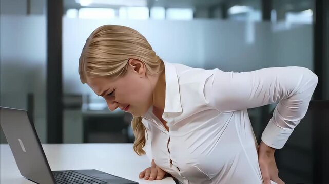 Woman Experiencing Back Pain at Work