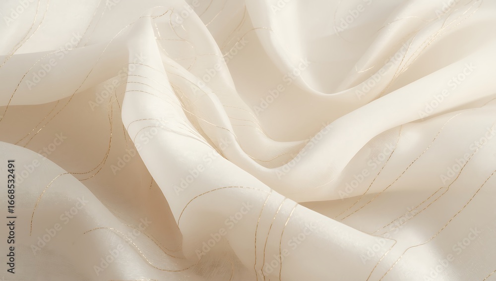Poster closeup of soft, flowing white fabric with delicate folds and curves, creating an elegant and luxuri