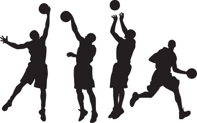 Basketball player silhouette vector: shooting, dribbling, and jumping eps