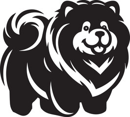 Cute Fluffy Chow Chow Dog Vector Silhouette Illustration – Black and White Pet Art Design	