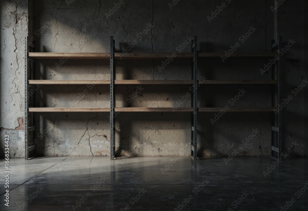 Poster gate hardware storage rack with plain brackets in an industrial setting