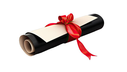 Rolled document tied with a red ribbon.  3D render