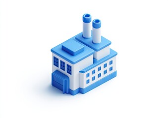 3D-rendered factory building illustration, isolated on white