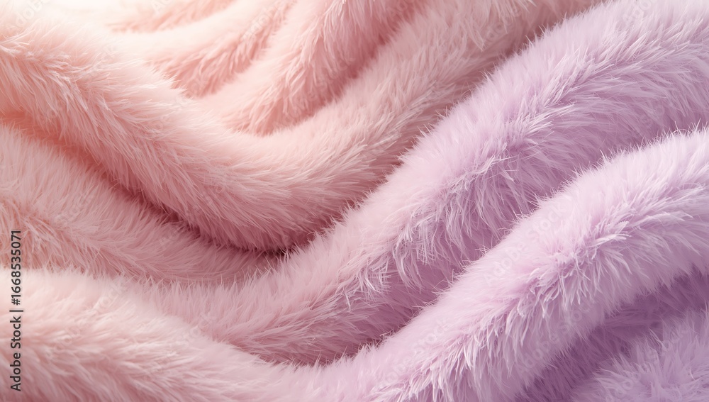 Poster closeup of soft pink and purple faux fur texture with gentle waves, creating a warm and cozy abstrac