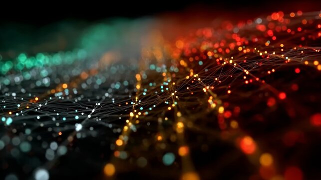 Abstract digital data streaming through a screen in binary code, futuristic technology concept with glowing numbers, fast flow of information, cyber network, and digital transformation