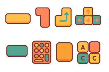 Colorful Keyboard Icons. Flat vector mini-illustrations keyboard keys in colors children's illustrations: space bar, enter key,