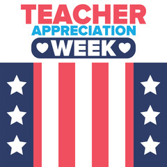 Teacher Appreciation Week in United States. Celebrated annual in May. In honour of teachers who hard work and teach our children. School and education. Student learning concept. Vector illustration