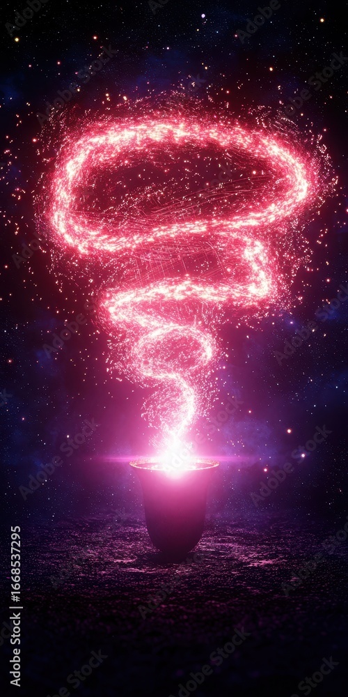 Poster abstract light swirl emanating from a mysterious pot in space