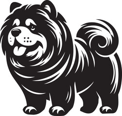Cute Fluffy Chow Chow Dog Vector Silhouette Illustration – Black and White Pet Art Design	