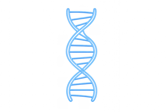 Blue neon dna helix rotating on transparent background