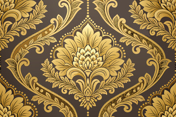 Vintage Bold Damask Wallpaper With Floral Gold Orn High-Quality Stock Image Great for Commercial Pro