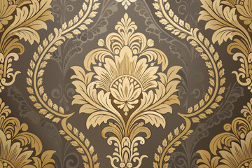 Crisp Vintage Bold Damask Wallpaper With Floral Gold Orn High-Quality Stock Image