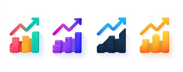 Colorful business graphs showing upward growth on white background