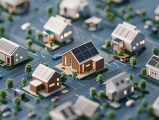 Futuristic smart home neighborhood with AIintegrated security, automated utilities, and ecofriendly technology