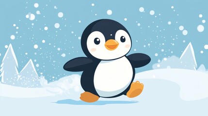 Adorable Penguin in Winter Wonderland