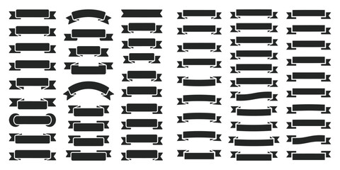 Black ribbon banners and labels, Collection of black ribbon banners, Set of black ribbon banners and labels, Ribbon banner set. Simple ribbons vector