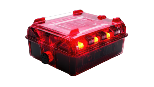 Red transparent box with glowing lights