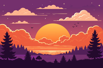 Vintage Retro Sunset With Bold Orange And Professional Photo Great for Commercial Projects