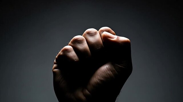 Powerful clenched fist symbolizing strength, determination and resilience