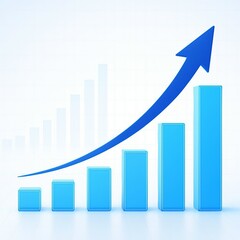 Blue arrow graph showing upward trend and increasing bar chart representing business growth and success