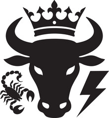 Bull with crown vector graphic: scorpio and lightning bolt design eps silhouette