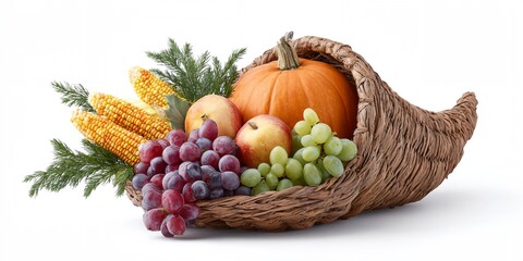 Pumpkin shaped basket filled with fruits and vegetables.