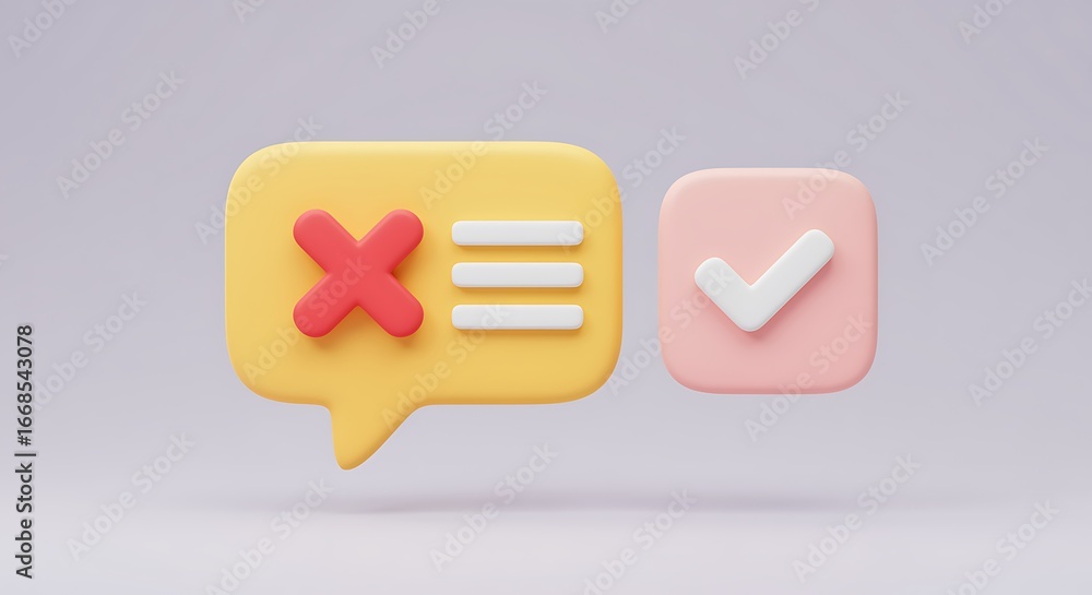 Aufkleber 3d illustration of check mark and cross mark icons symbolizing correct and incorrect choices or appr