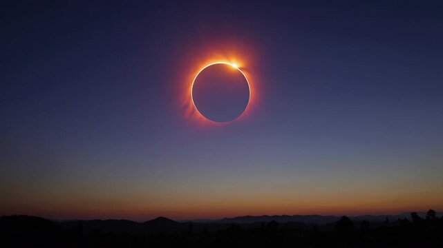 astronomical phenomenon of annular solar eclipse occurring in the sky above Northeast India, visible as ring of fire