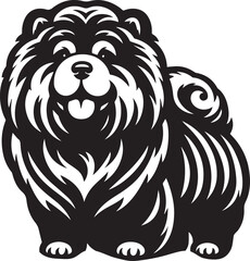 Cute Fluffy Chow Chow Dog Vector Silhouette Illustration – Black and White Pet Art Design	