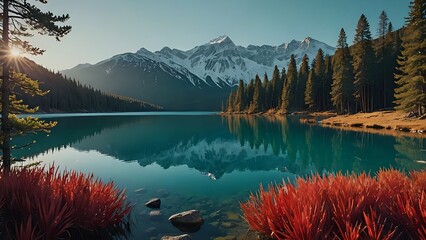lake and mountains landscape