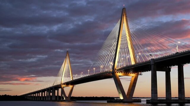 The Ravenel Bridge Long Cable-Stayed Bridge Crossing the Cooper River Connecting Two Urban Areas