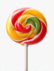 Colorful swirl lollipop closeup studio food photography bright background high detail sweet treats