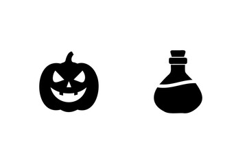 Spooky halloween icons jack-o-lantern and potion bottle for festive celebrations