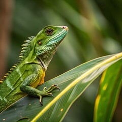 Fototapeta premium Small Green Iguana Closeup