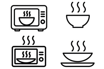 Microwave Oven Flat Linear Icons Set - Appliance & Safety Symbols for Cooking Instructions & Packaging